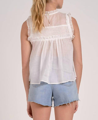 Elan - Blusa de gola alta sem mangas franzida na frente