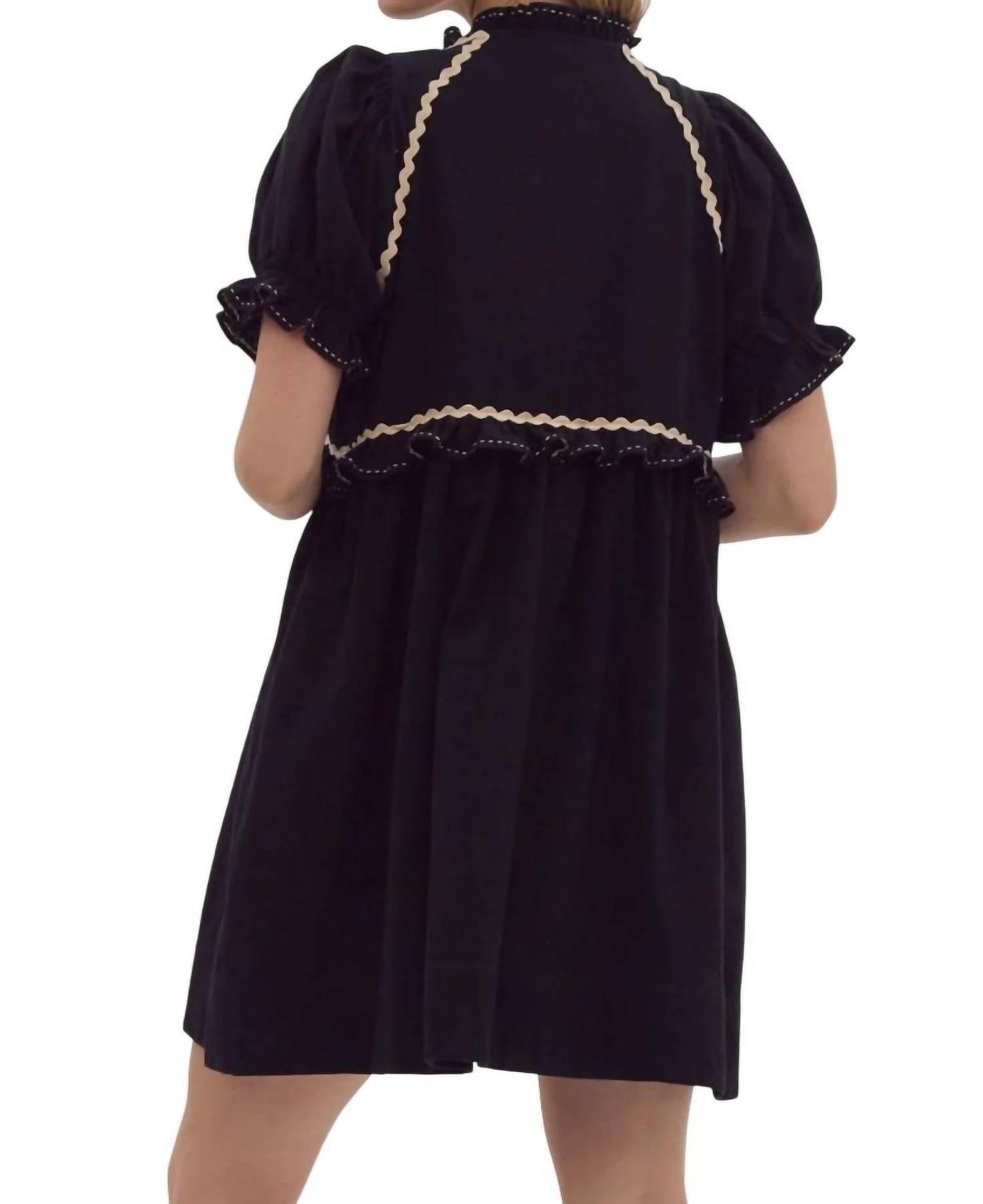 Entro - V-neck Puff Sleeve Mini Dress