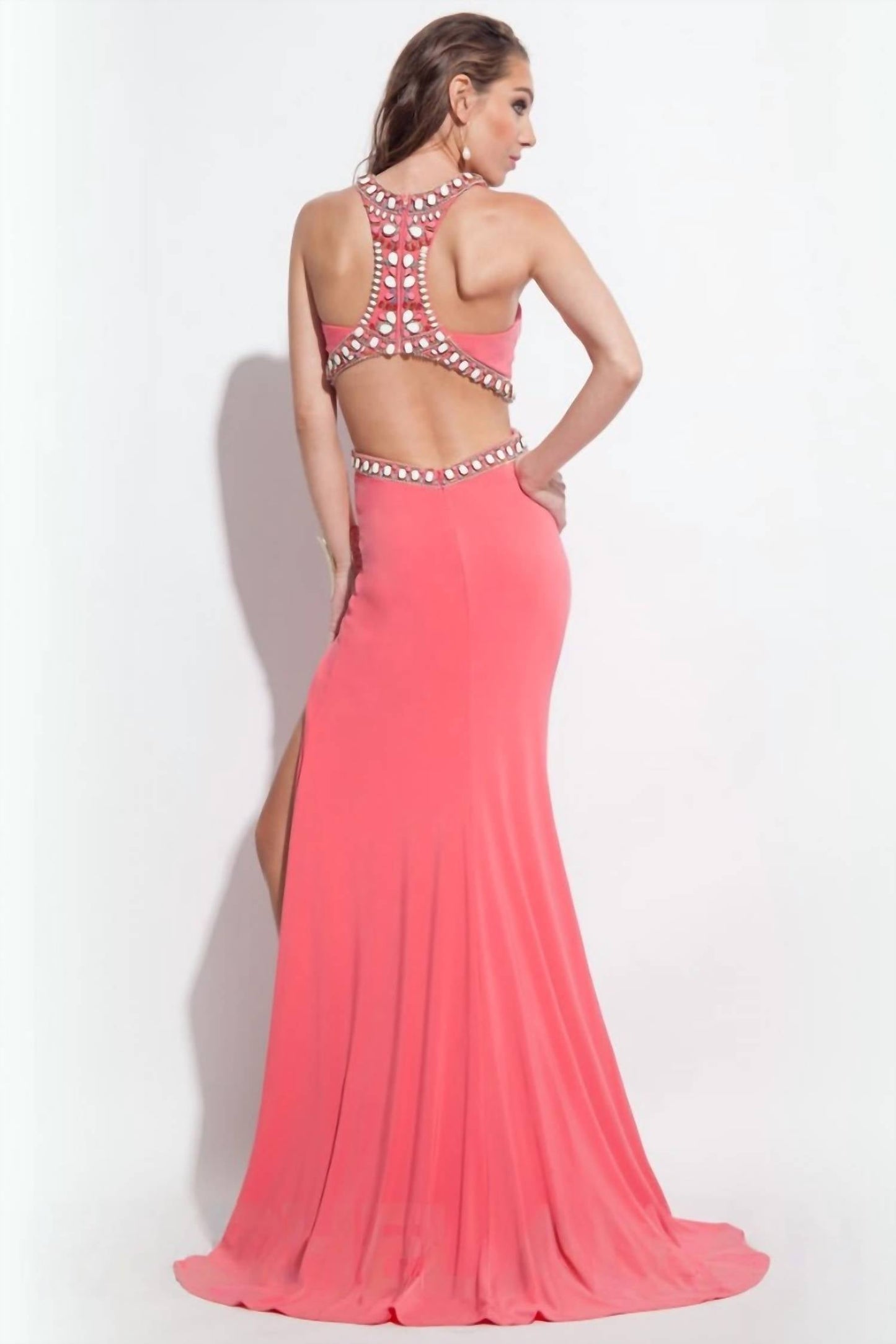 Rachel Allan - Beaded Jersey Evening Gown With Cutouts
