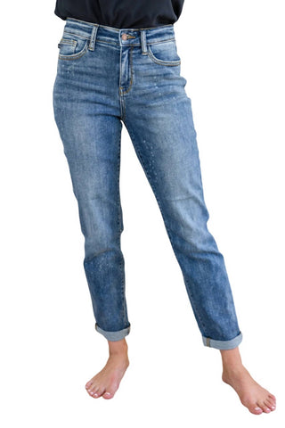 Judy Blue - Calça Jeans Boyfriend Hi Rise Bleach Splash