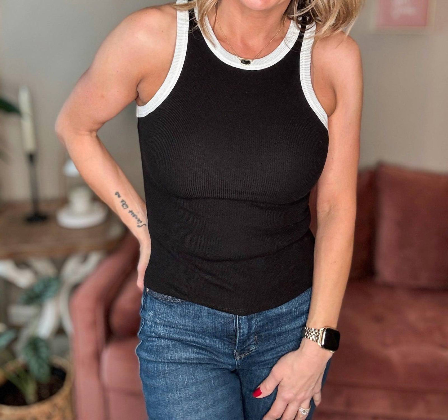 Blu Pepper - Contrast Trim Racerback Knit Tank Top