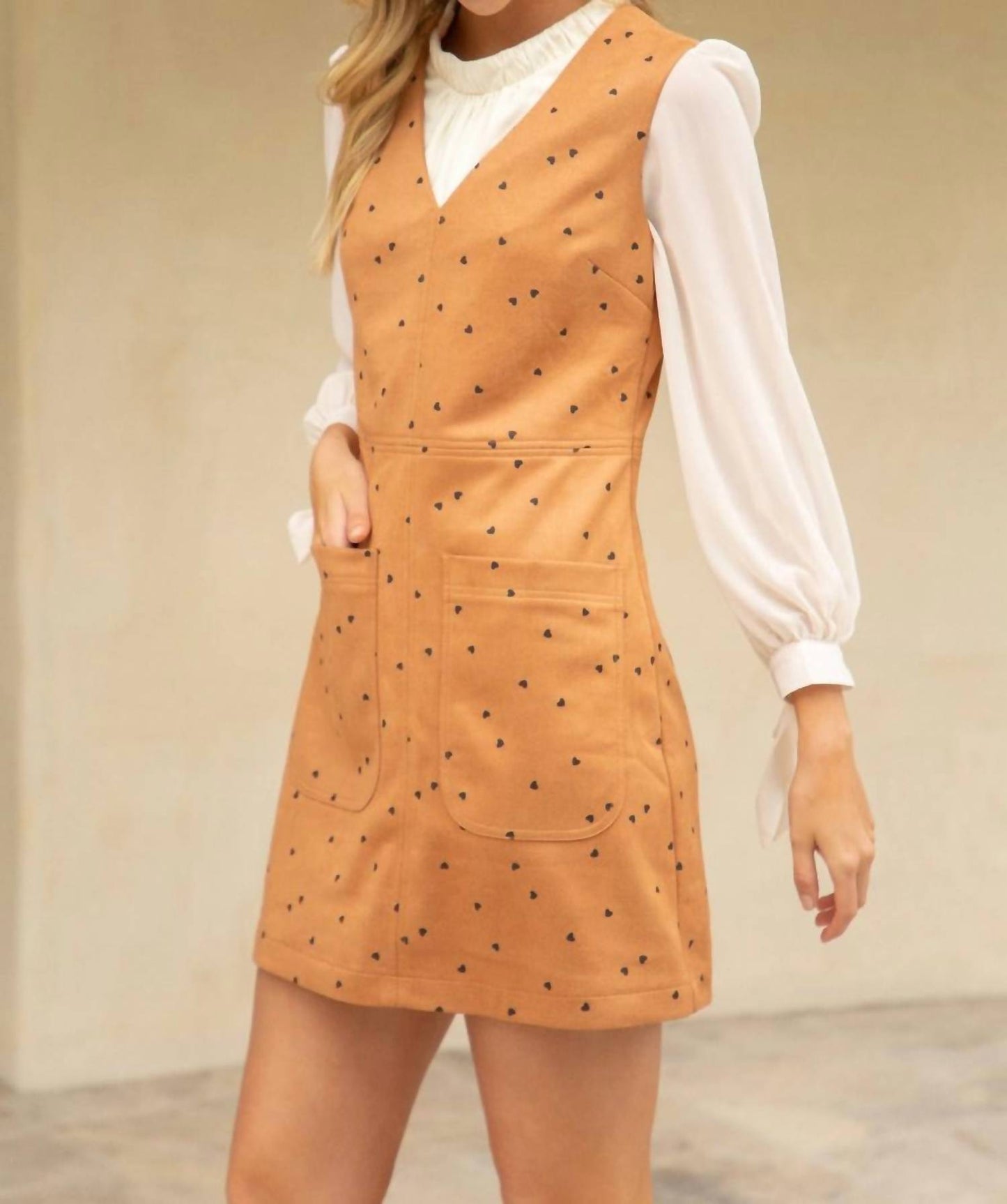 Voy - All Over Heart Pattern Suede Mini Dress