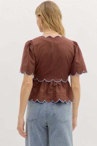 Entro - Short Sleeve ruffle hem Top
