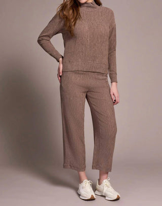 Tribal - Two-tone Crinkle Drop Shoulder Mock Neck Top