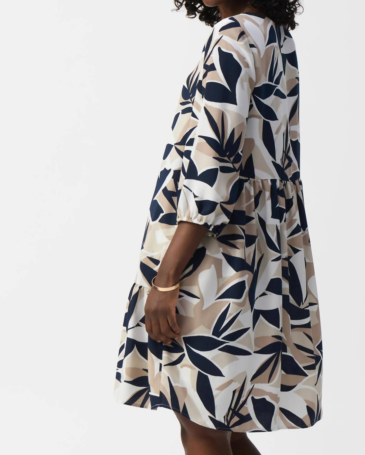 Joseph Ribkoff - Leaf Print Puff Sleeve Trapeze Dress