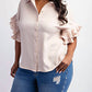 The Curve La - Plus Size Pleated Ruffle Sleeve Shirt Top