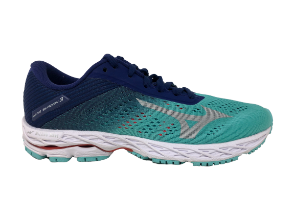 Tênis de corrida Mizuno Wave Shadow 3 feminino, azul, grama/cinza glaciar, tamanho 6,5 B(M) EUA