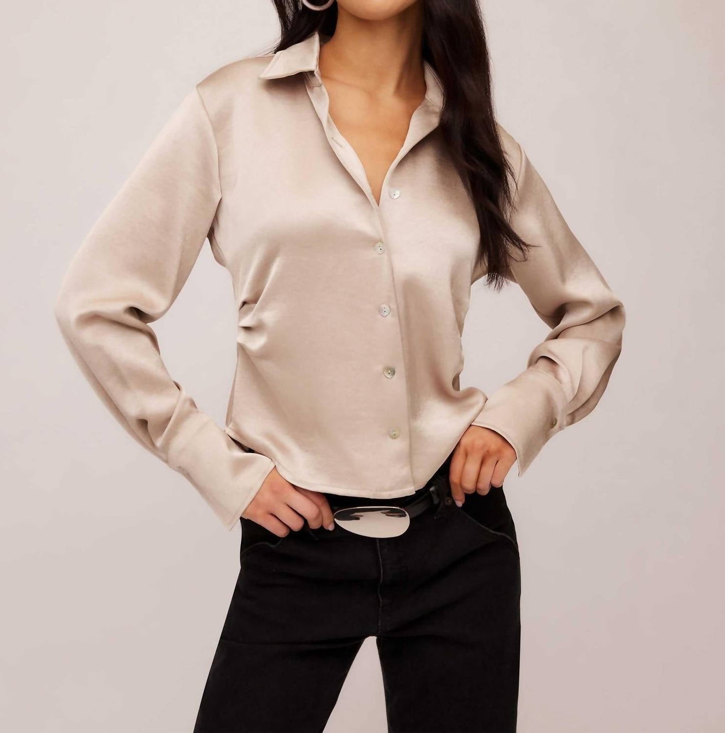 Fifteen Twenty - Tawnie Side-pleat Satin Shirt