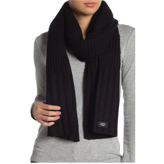 Cachecol UGG Feminino Preto Canelado Grande em Mistura de Lã Tamanho Único