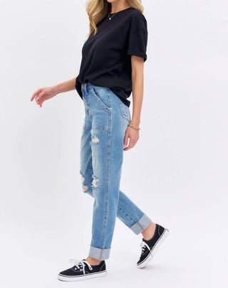 Judy Blue - Calça Jeans Boyfriend Destroy de Cintura Alta