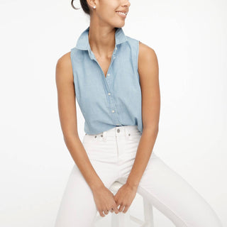 J.Crew - Camisa casual leve de cambraia com botões