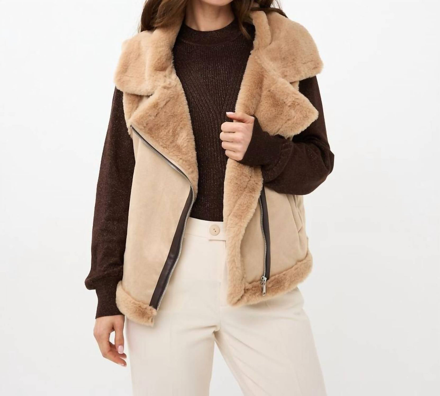 Esqualo - Fake Fur Suedine Gilet Jacket