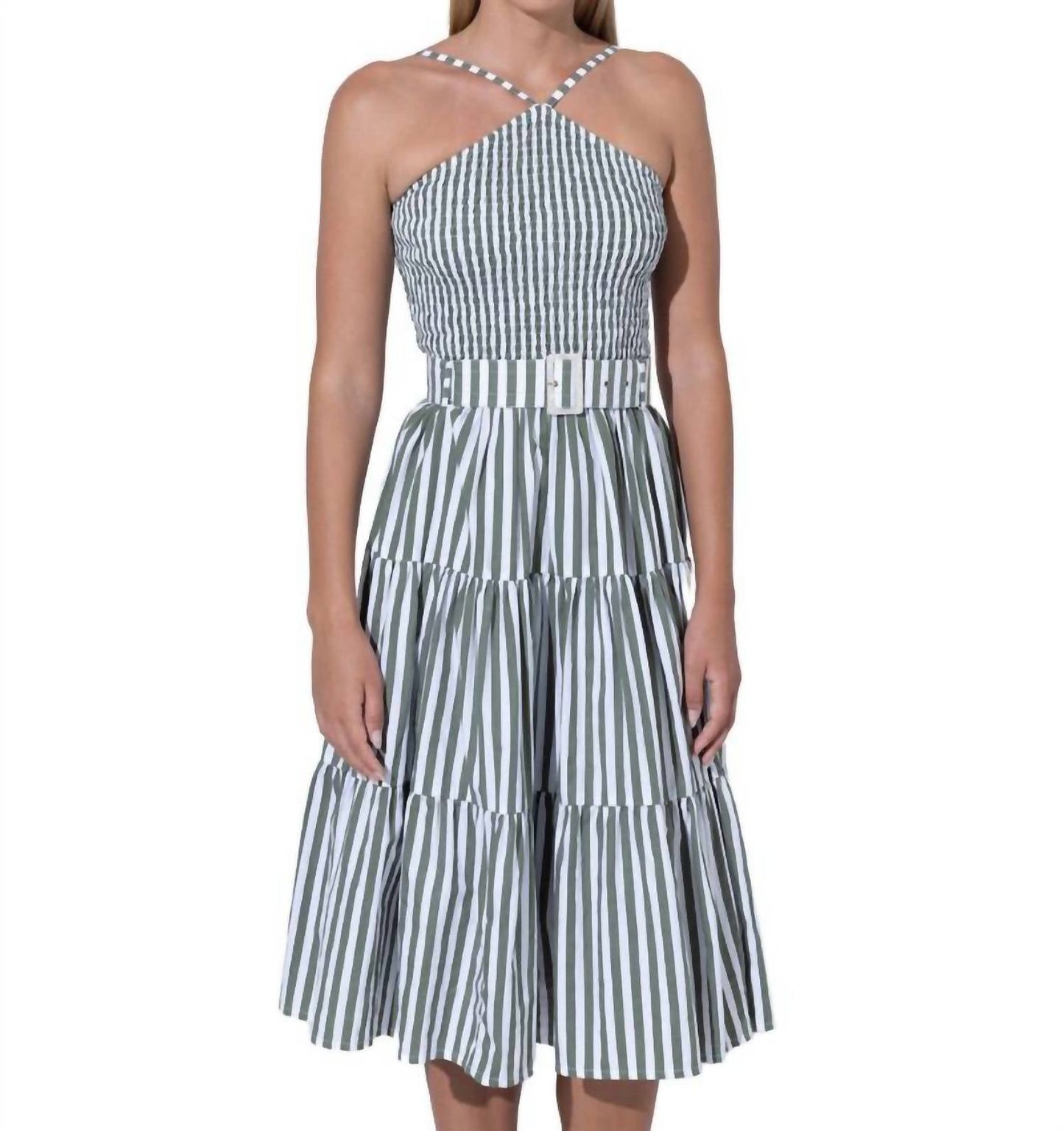 Lusana - Vestido midi de popeline com cinto Arlen