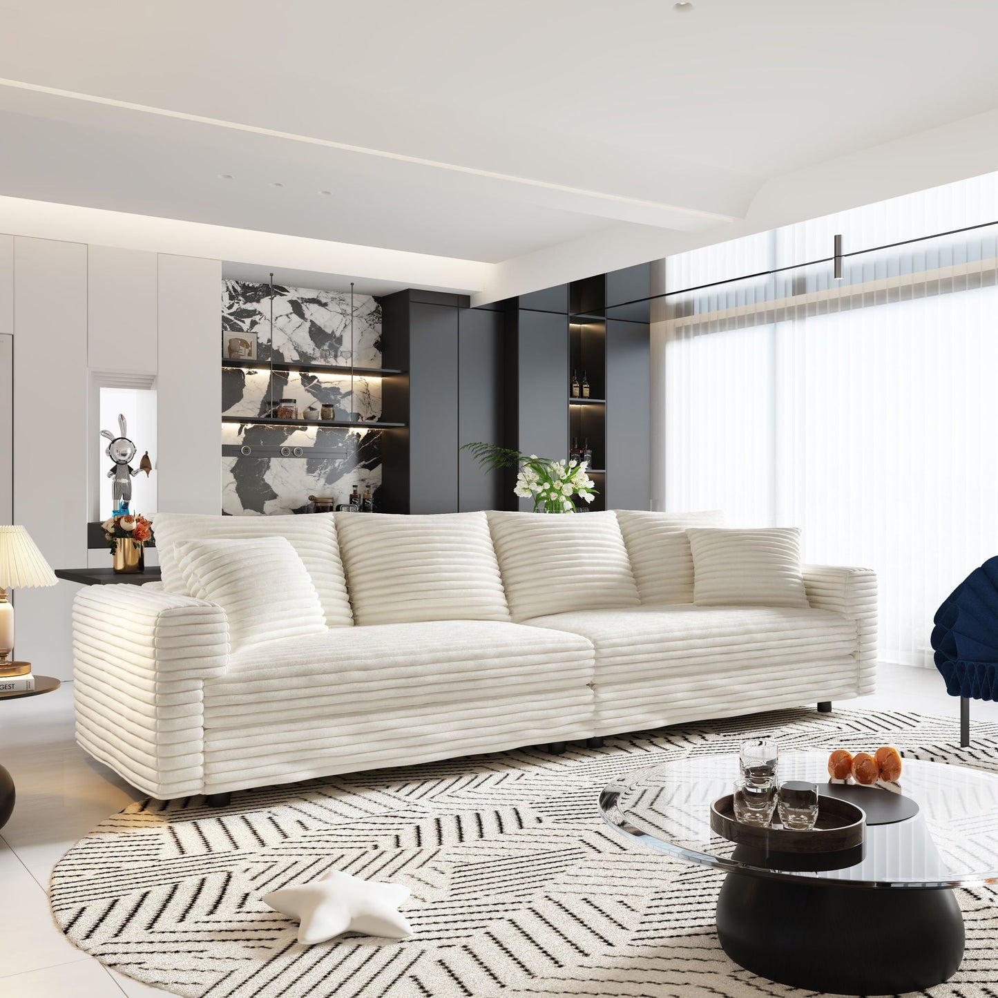 4 Seat Sofa, Modern Comfy Upholstered Sofa Cloud Couch, Deep Seat Couches With Soft Pillows