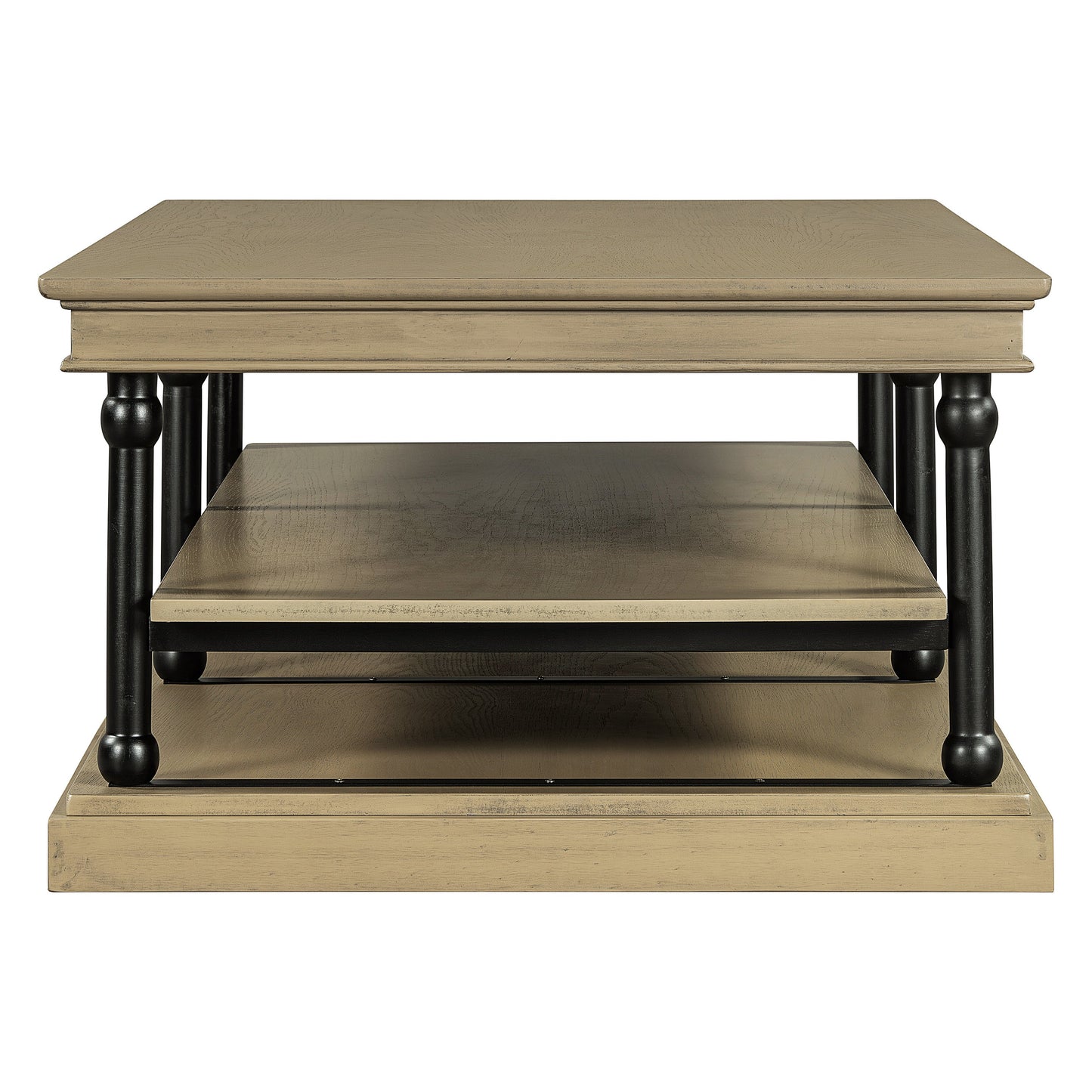 55.1' Wood Coffee Table with Black Legs and Open Storage Shelves