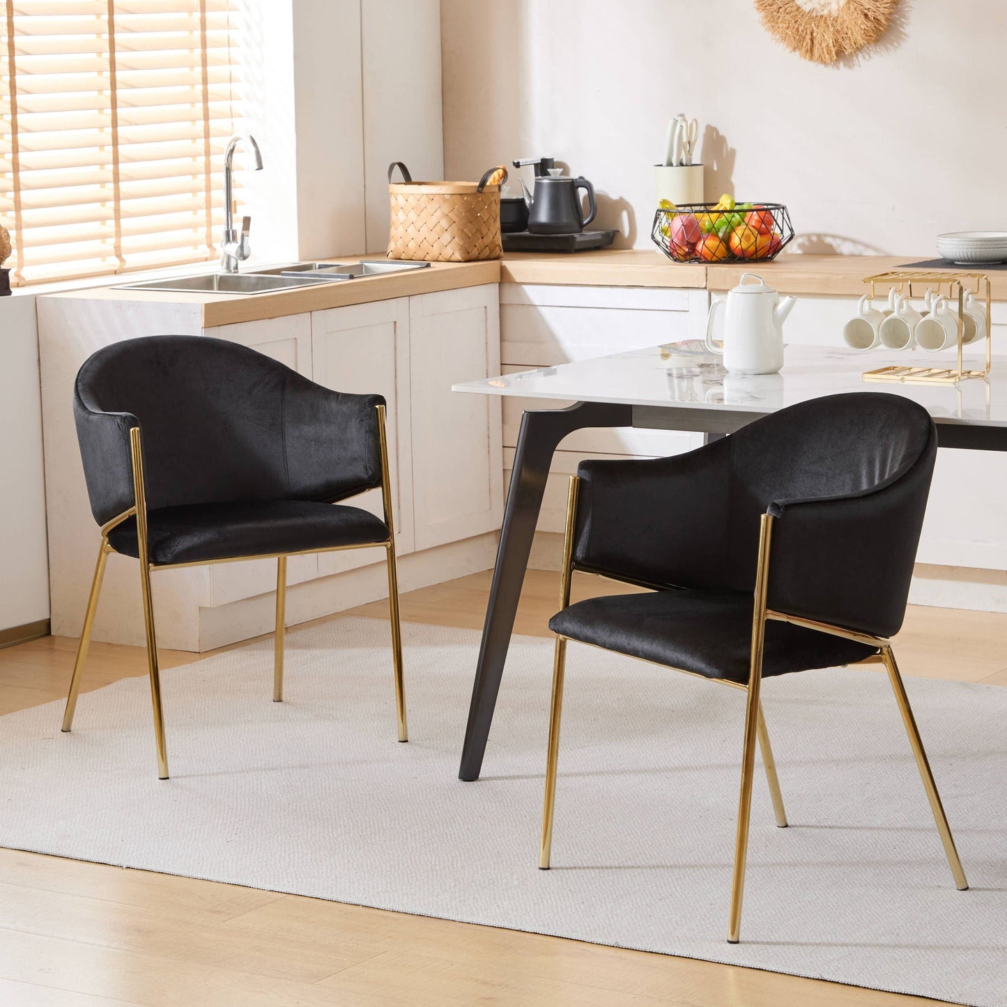 Modern Upholstered Dining Chair With Plush Velvet and Metal Frame