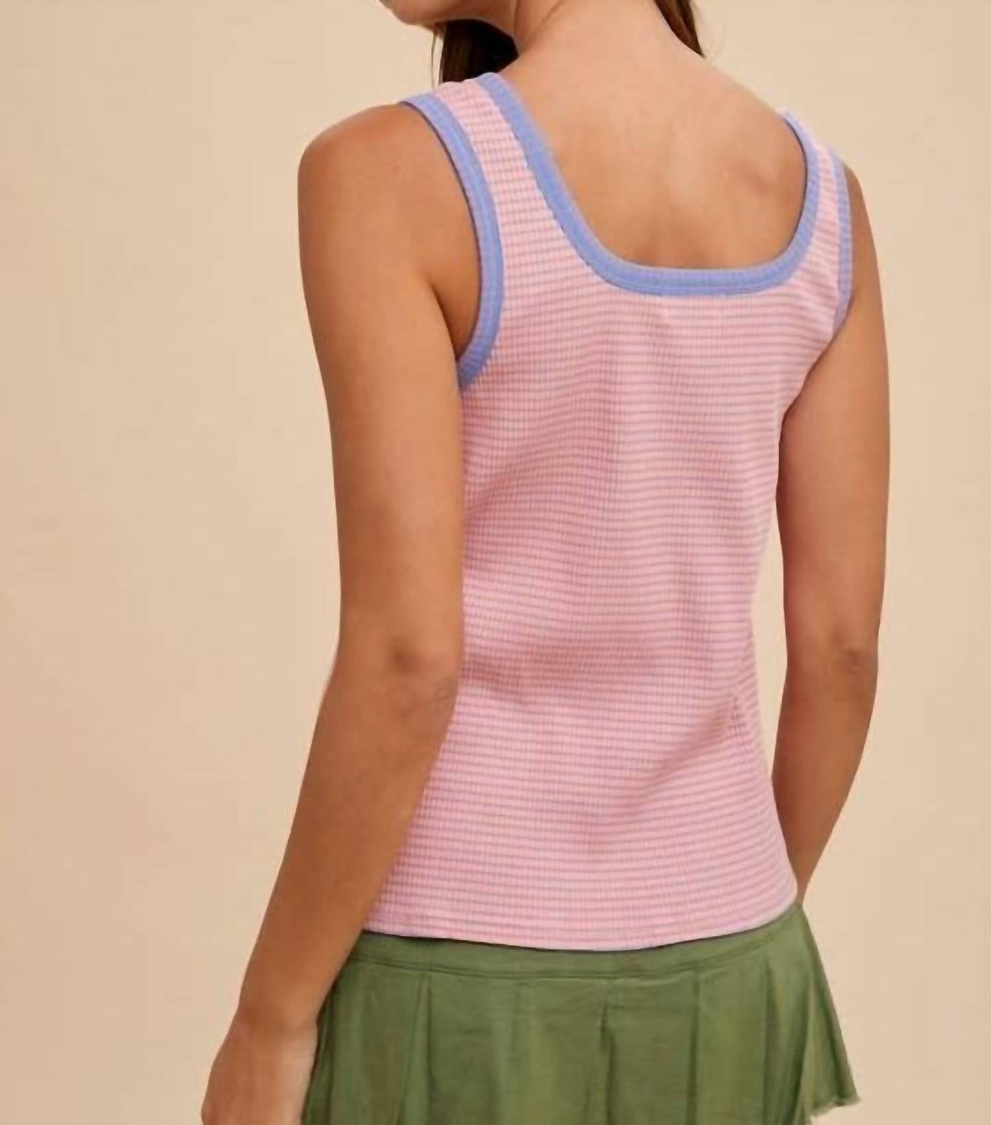 Anniewear - Contrast Striped Rib Henley Tank