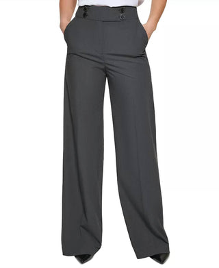 Calvin Klein - Calça feminina Whitney com botões frontais e pernas largas
