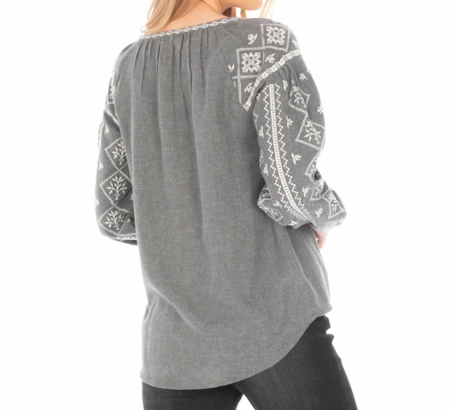 Apny - Peasant Melange Embroidered Top