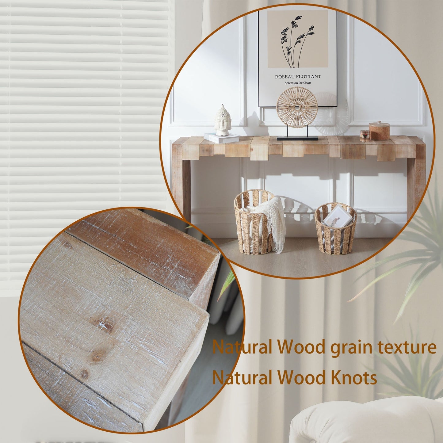 Modern Rustic Console Table - 71" Entryway Table with Sculpted Block Design