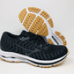 Tênis de corrida Mizuno Wave Rider 24 Knit feminino, preto/sombra escura, tamanho 6,5 B(M) EUA