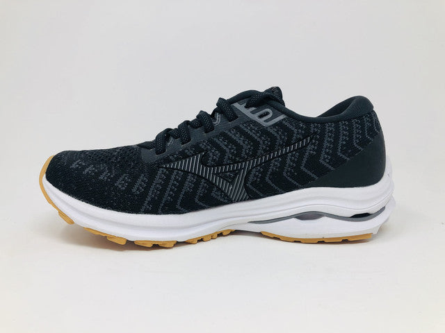 Tênis de corrida Mizuno Wave Rider 24 Knit feminino, preto/sombra escura, tamanho 6,5 B(M) EUA