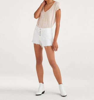 7 For All Mankind - High Waist Frayed Exposed Buttons Hem Shorts