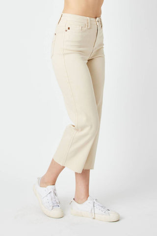 Judy Blue - Calça jeans cropped de cintura alta e perna larga