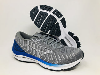 Tênis de corrida Mizuno Wave Rider 24 Waveknit masculino, cinza fosco/branco, tamanho 7,5 D(M) EUA