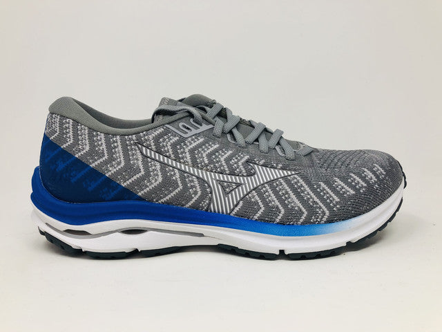 Tênis de corrida Mizuno Wave Rider 24 Waveknit masculino, cinza fosco/branco, tamanho 7,5 D(M) EUA