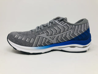 Tênis de corrida Mizuno Wave Rider 24 Waveknit masculino, cinza fosco/branco, tamanho 7,5 D(M) EUA