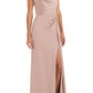 Dessy Collection Cowl Neck Evening Gown in Toasted Sugar , Size 0