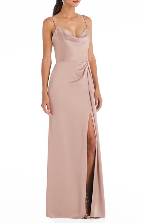 Dessy Collection Cowl Neck Evening Gown in Toasted Sugar , Size 0