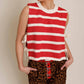 Bibi - Glamory Side-tie Striped Sweater Knit Top