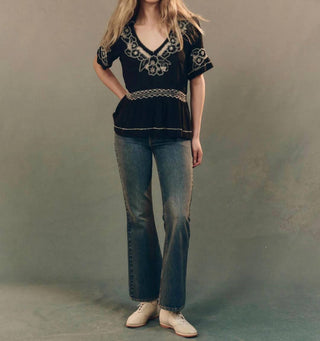 The Great. - Blusa de manga curta com decote em V e crista