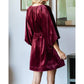 Veveret - Velvetpuff Sleeve Deep V-Neck Short Dress