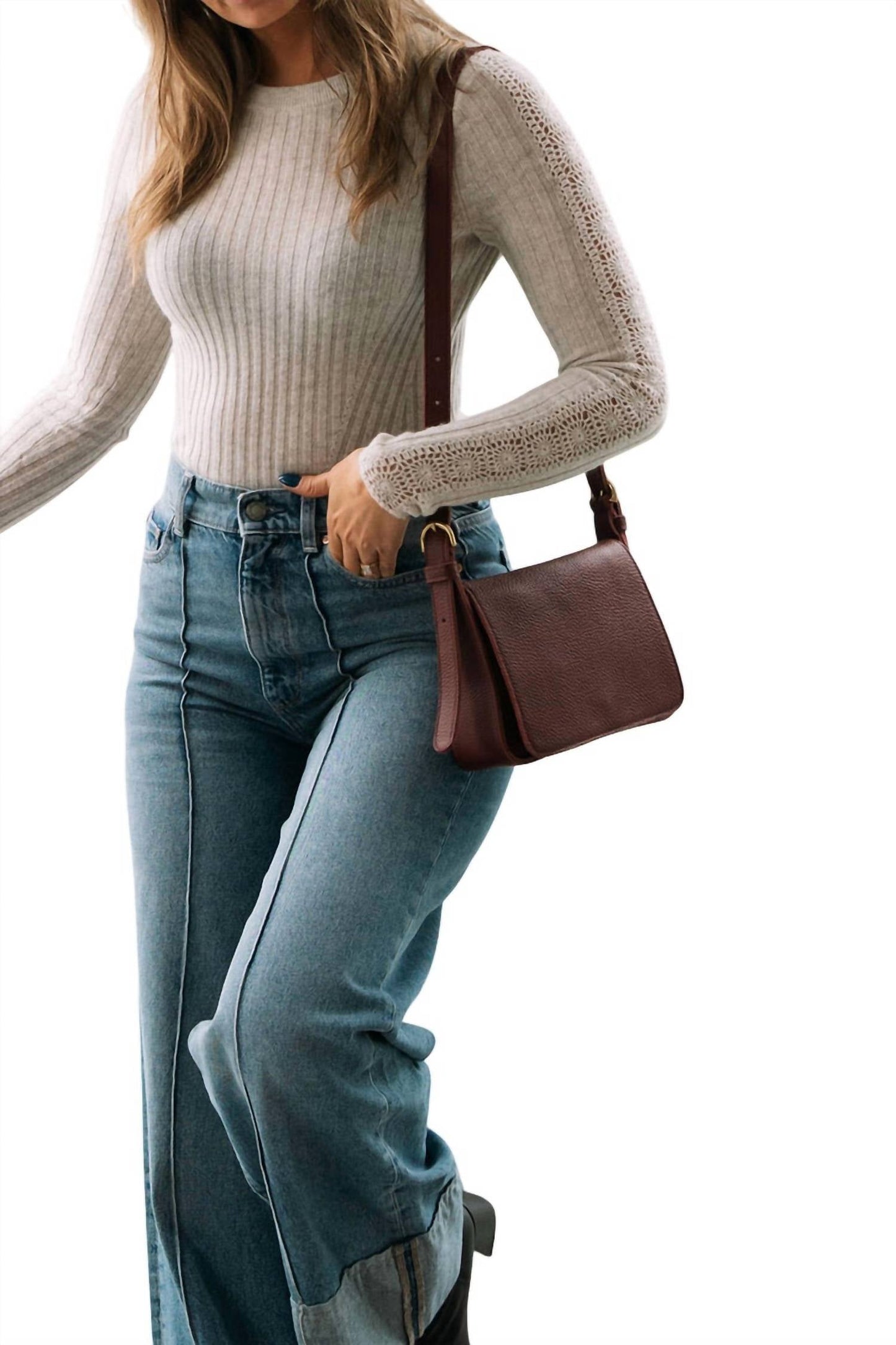 Autumn Cashmere - Rib Crewneck Crochet Sleeve Sweater