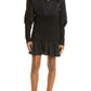 FARM Rio Smocked Mock Neck Cutout Long Sleeve Dress in Black, Size Large