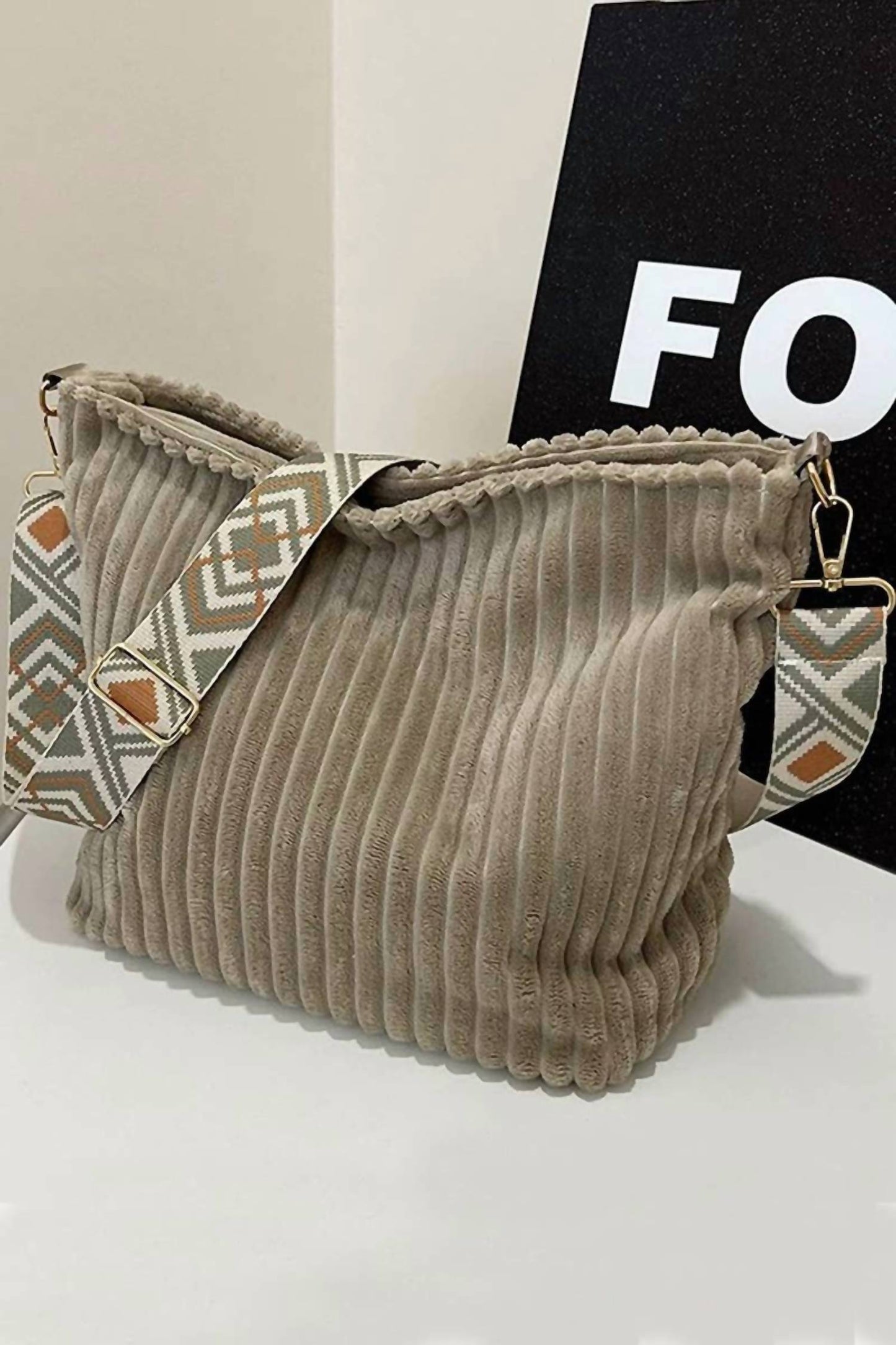 42Pops - Women's Corduroy Slouchy Tote Bag With Guitar Shoulder Strap