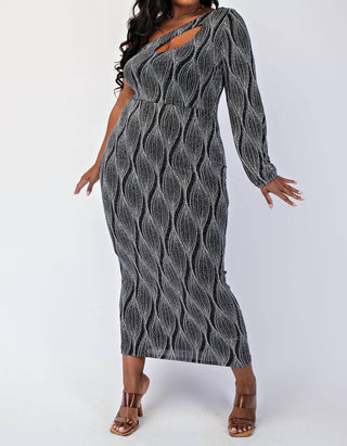 The Curve La - Plus Size Glitter Knit One Shoulder Dress With Cutout