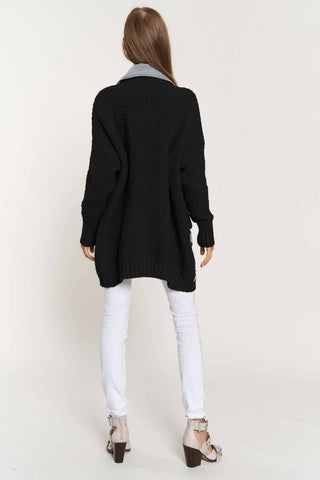 Davi &amp; Dani - CARDIGAN DE MALHA COM GOLA JEANS E BOLSO