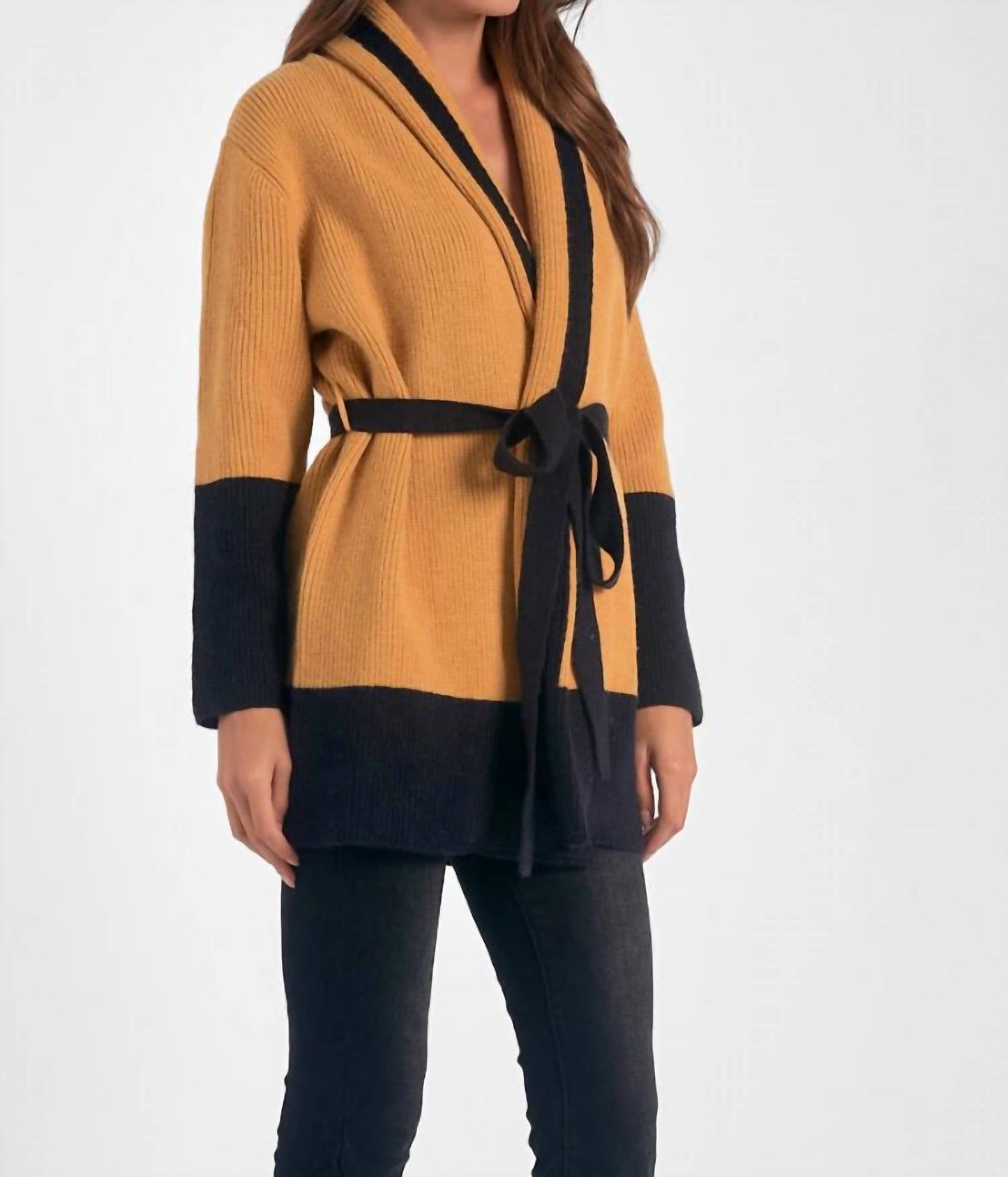 Elan - Belted Color Block Cardigan