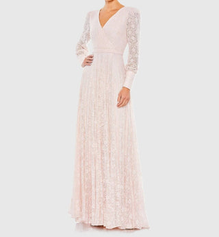 Mac Duggal - Vestido longo com manga comprida e renda com miçangas
