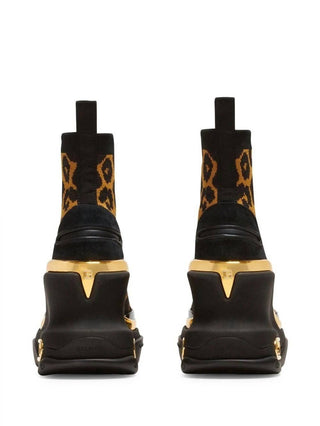 Balmain - Tênis de cano alto feminino Leopard B-bold Wedge