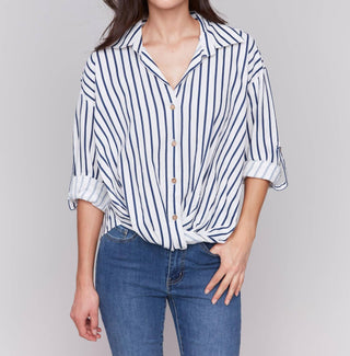 Charlie B - Striped Roll Up Long Sleeves Blouse