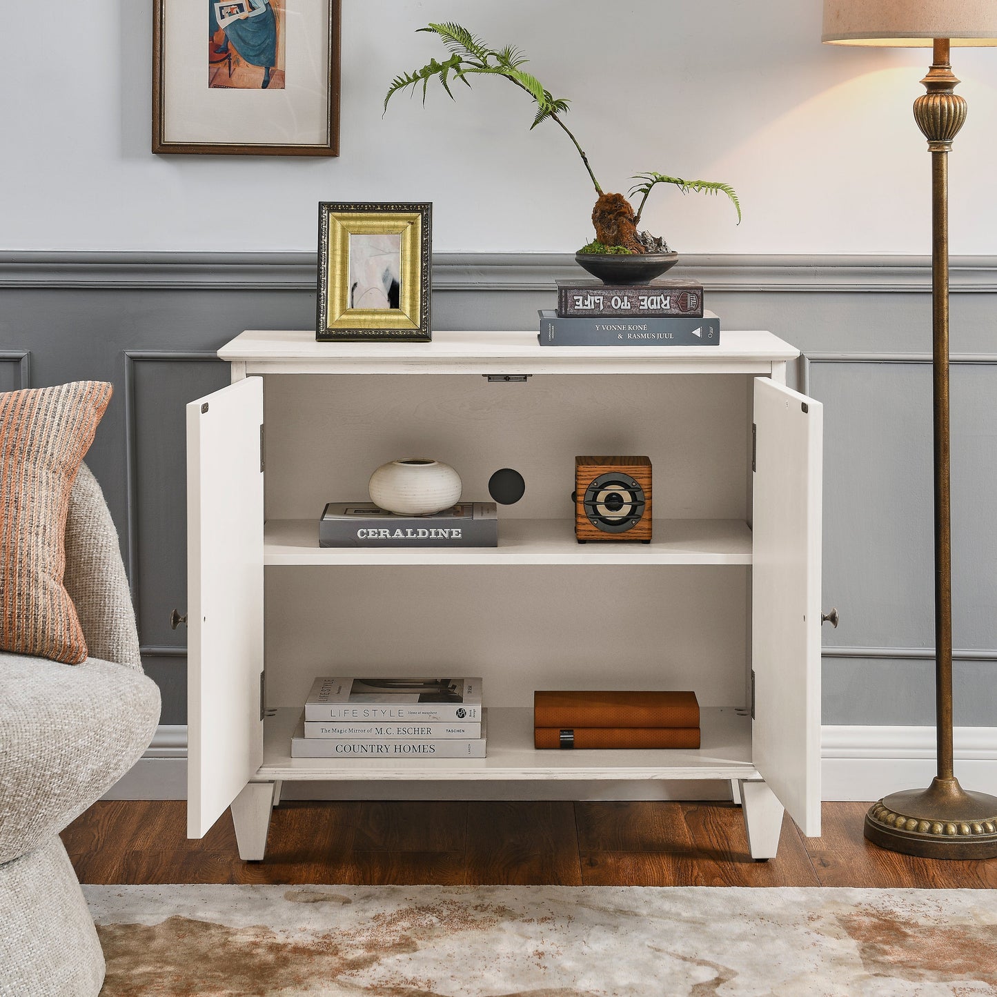 33.6' Retro Wooden Sideboard Buffet Cabinet with Storage