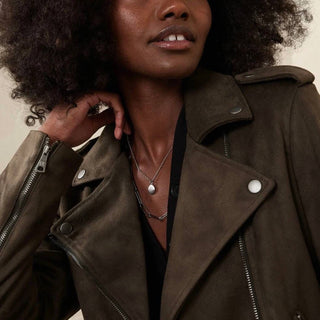 Banana Republic - Jaqueta de motociclista de camurça sintética