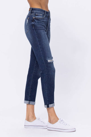 Judy Blue - Calça jeans boyfriend de cintura alta e rasgada