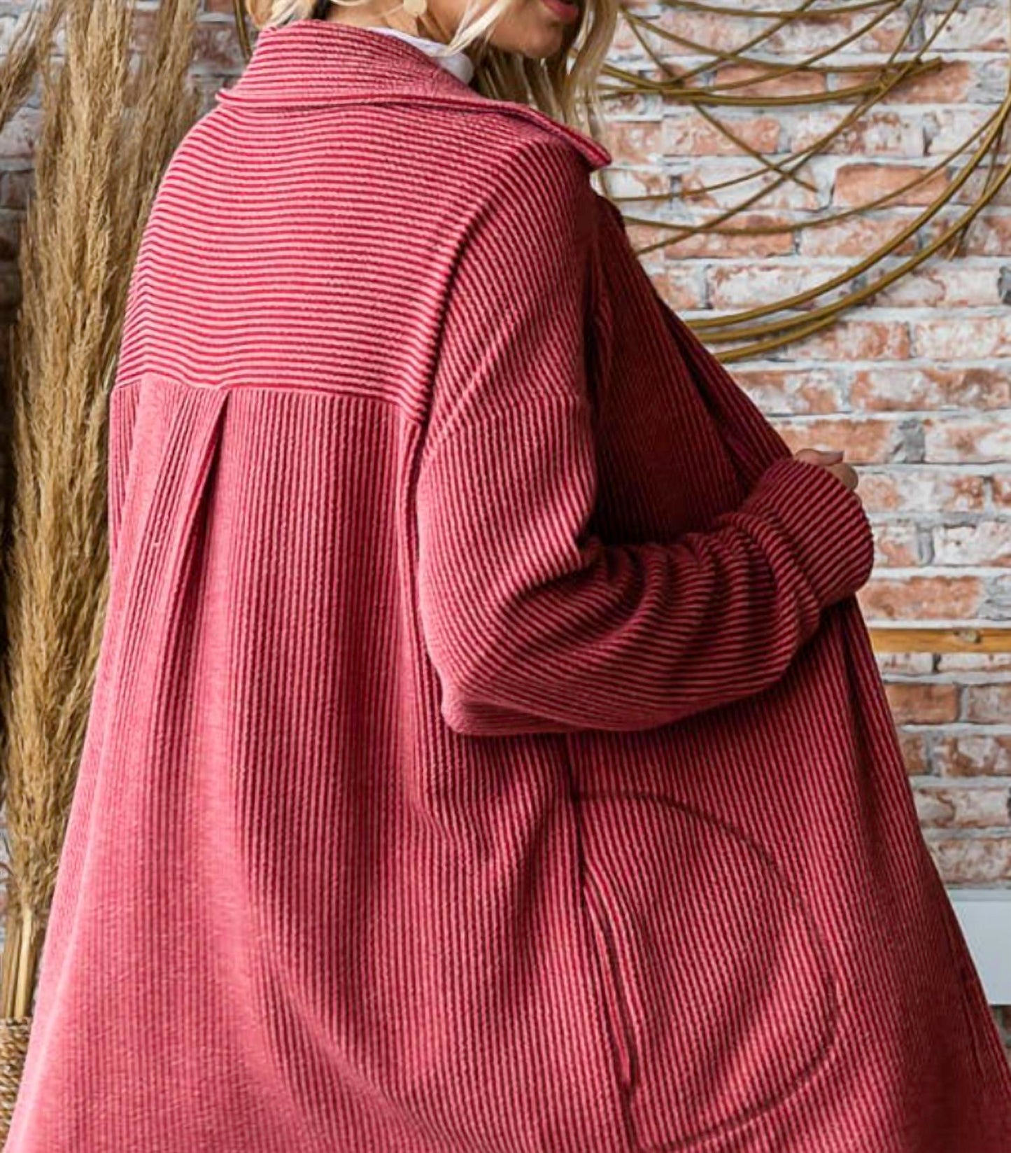 7Th Ray - Rib Button Down Side Pocket Shacket - Plus Size