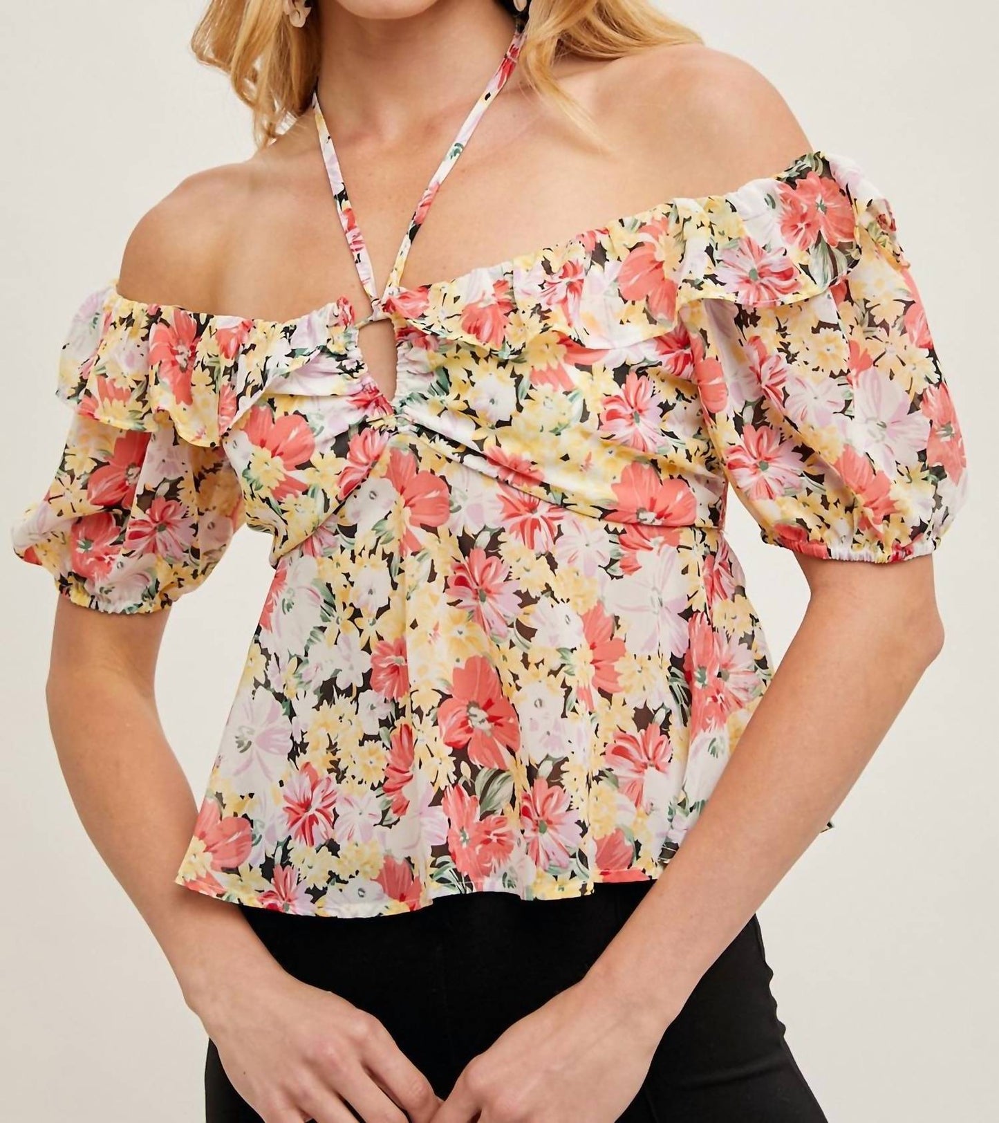 Bluivy - FLORAL CHIFFON HALTER BLOUSE